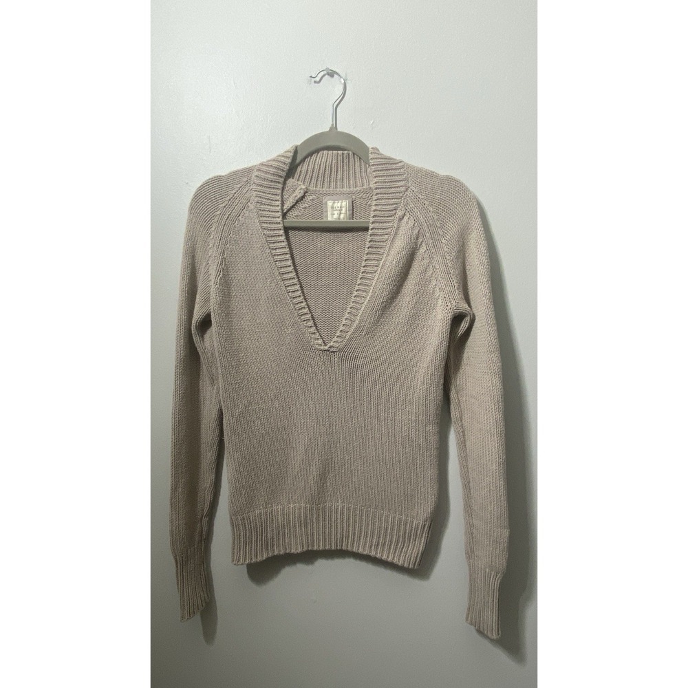 Old Navy Vintage Y2K Women's Cable Knit Deep V Neck Sweater Preppy Tan‎ Sz Small